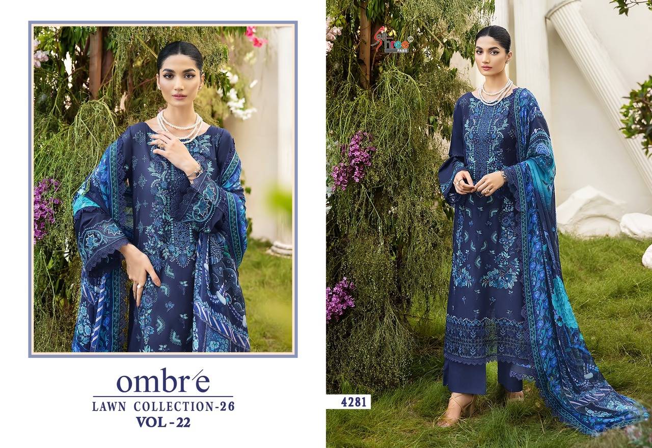OMBRE LAWN COLLECTION VOL-22 BY SHREE FAB 4281 To 4283 Series Designer Pakistani Suits Beautiful Fancy Stylish Colourful Party Wear & Occasional Wear Cotton Dresses At Wholesale Price